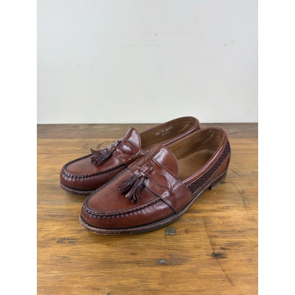 Vintage FootJoy Classics Street Loafers Shoes 9.5C Brown Calfskin Woven USA